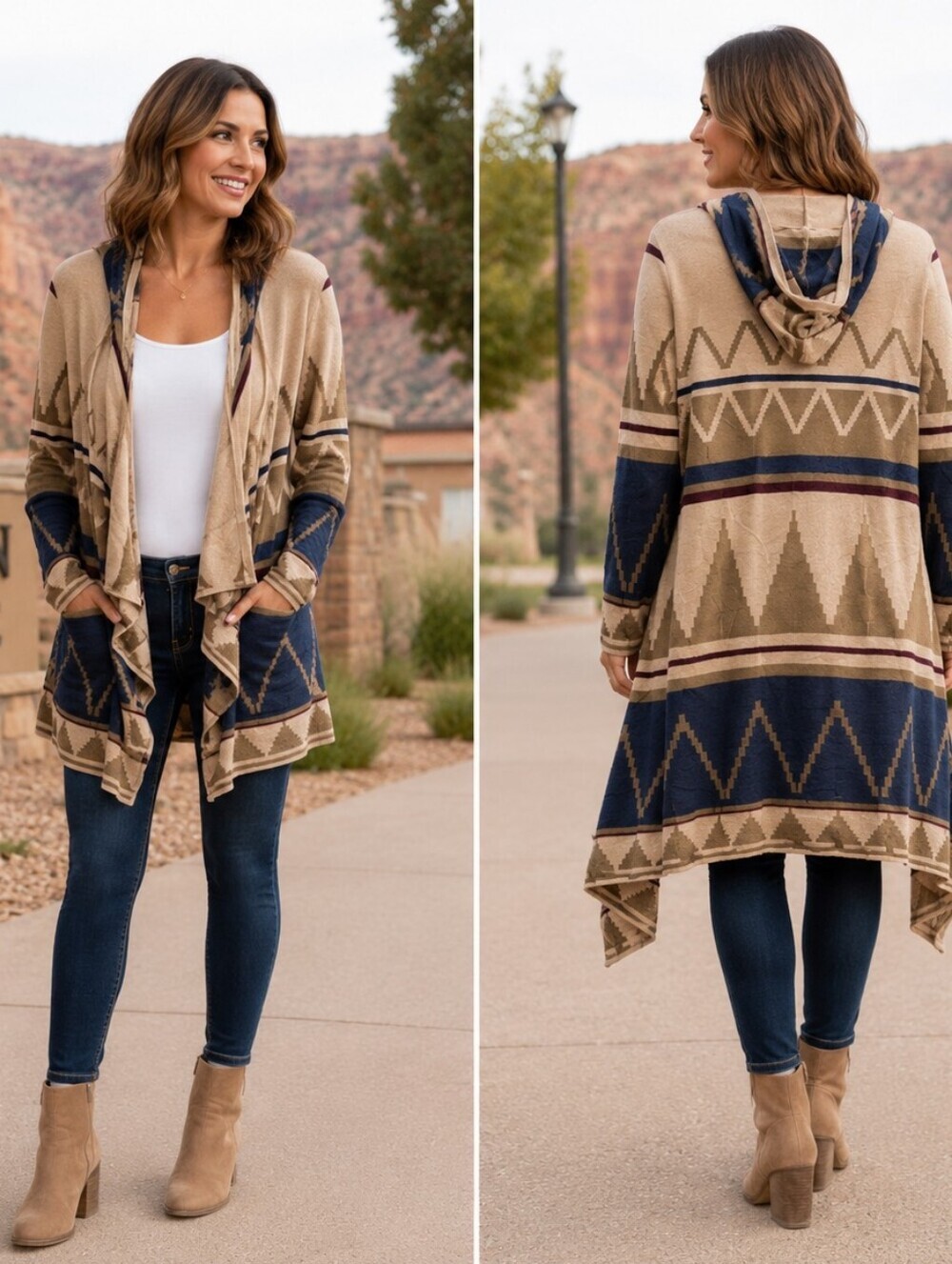 Foreign Exchange Southwestern Cardigan Sz M Beige Blue Aztec Coastal Cowgirl